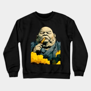 Puff Sumo: Smoking a Fat Robusto Cigar on a dark (Knocked Out) background Crewneck Sweatshirt